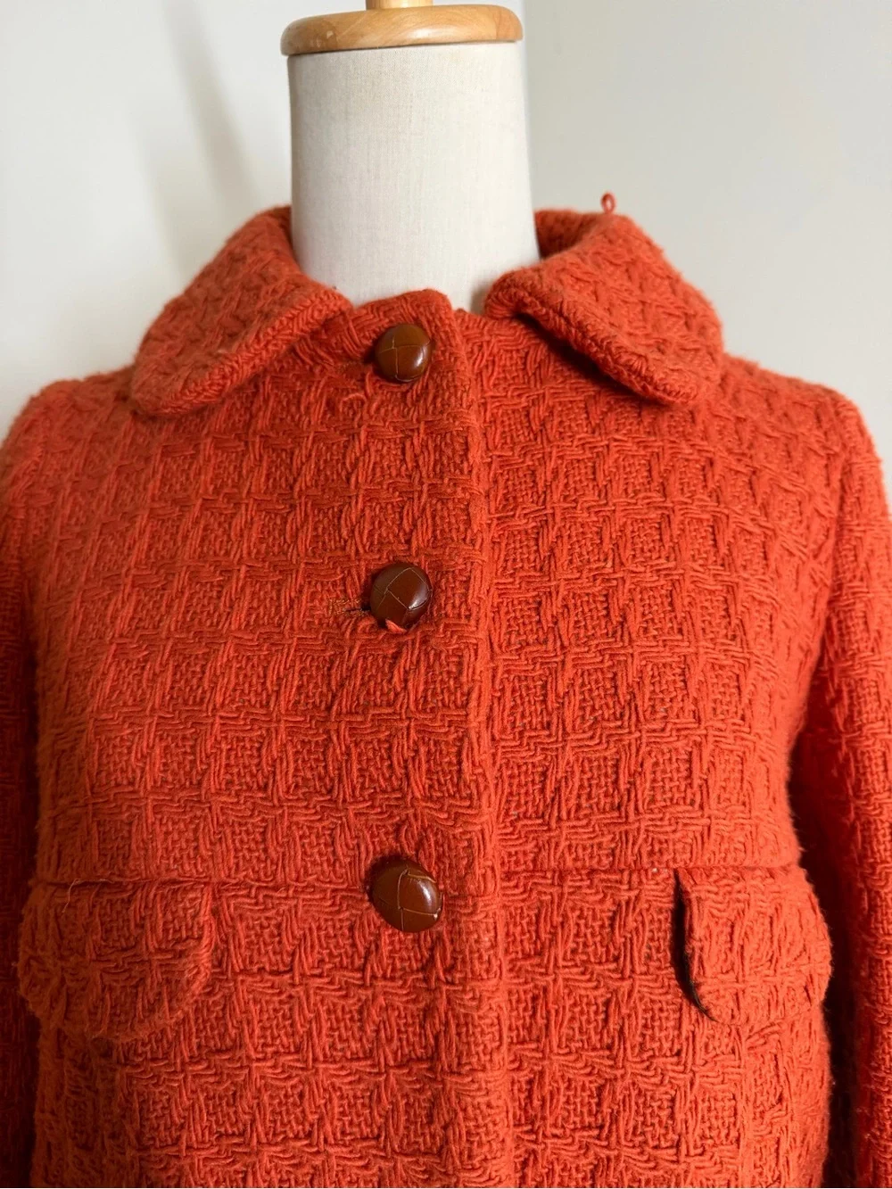 Zara Basic Women’s Burnt Orange -SZ S- Cropped Tweed-Wool Blend Textured Jacket